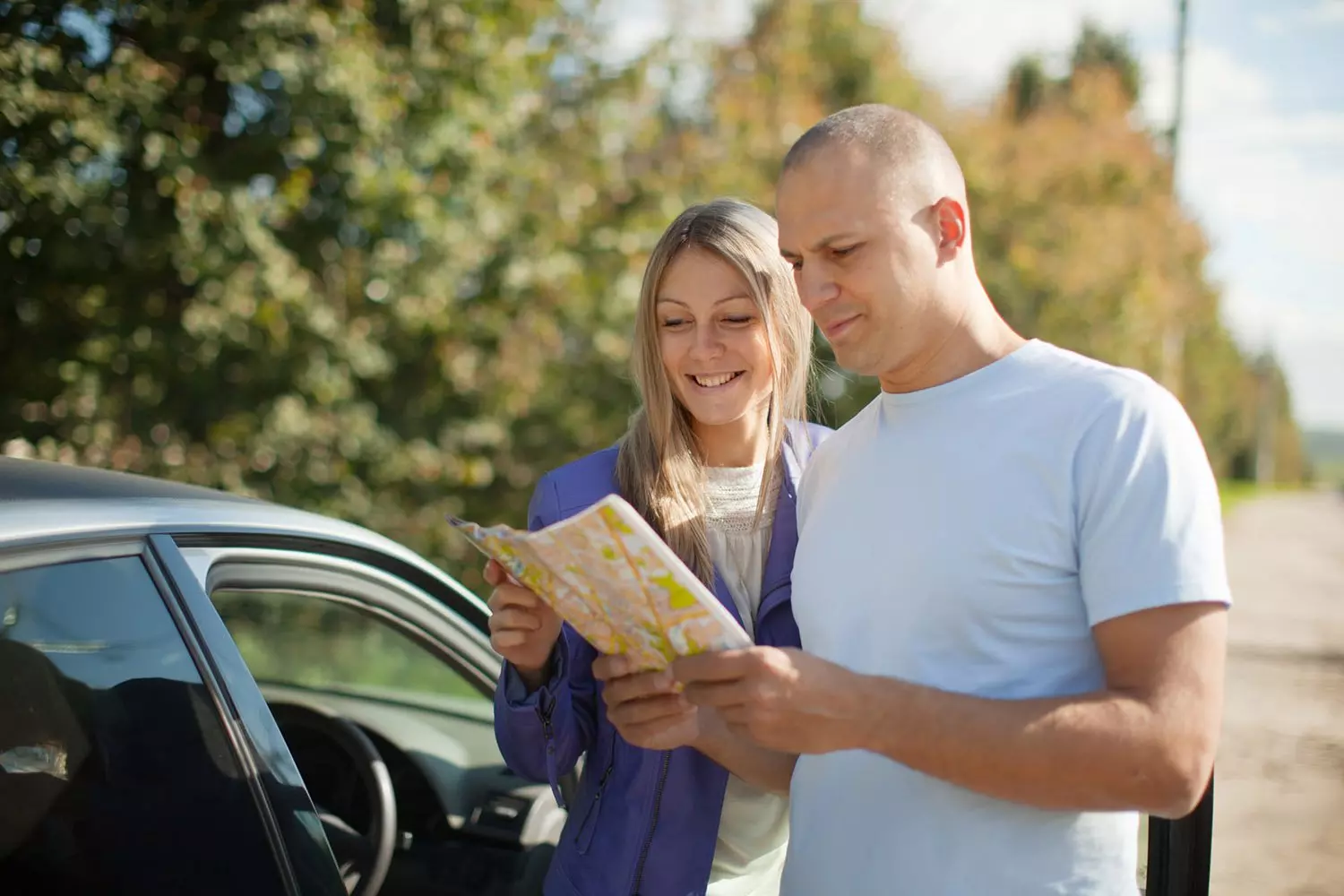Man and woman looking at a map