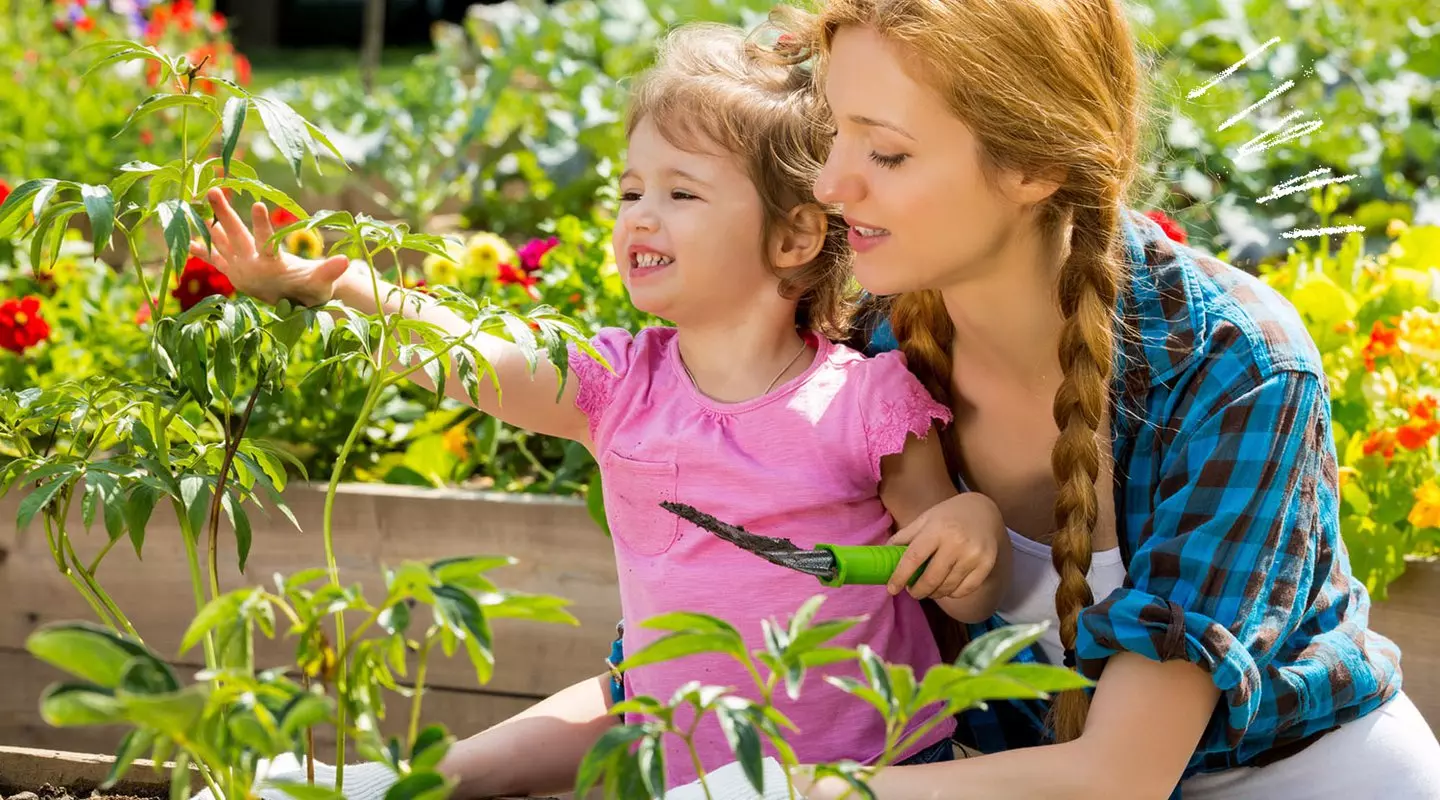 Mother and daughter gardening