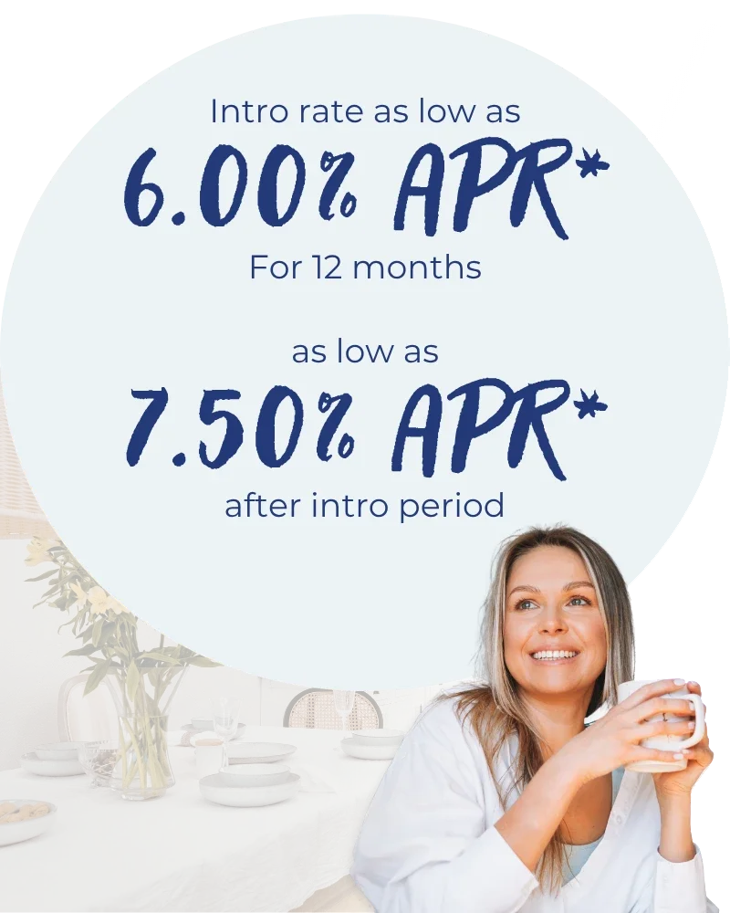 Intro rate low as 6.00% APR* for 12 mo. As low as 7.50% APR after intro period
