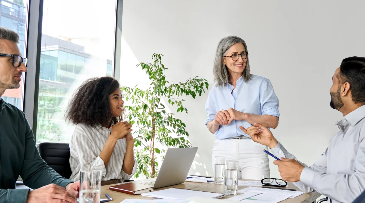 business meeting with leader