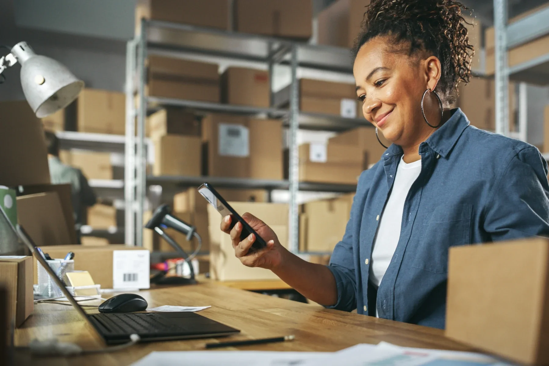 business owner in storage room