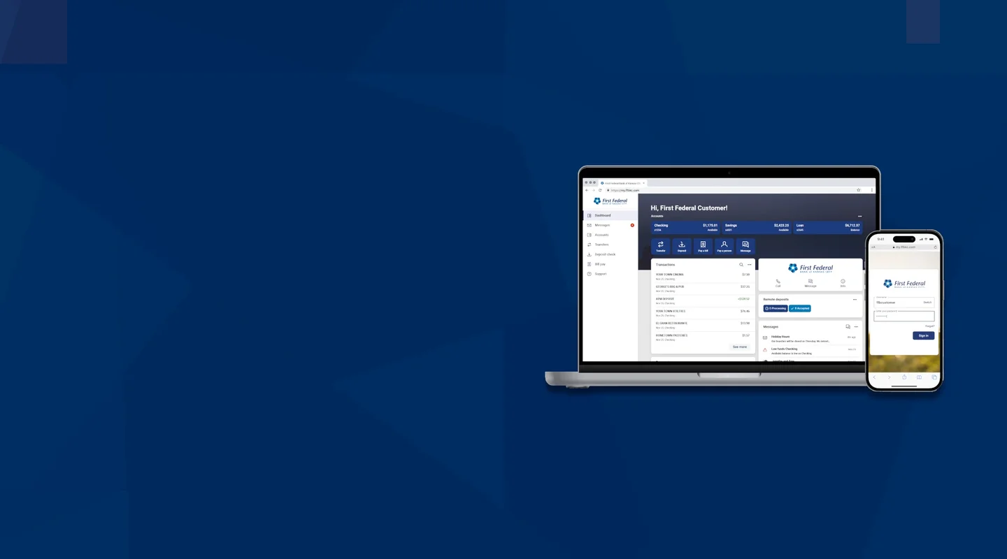 digital banking laptop and phone