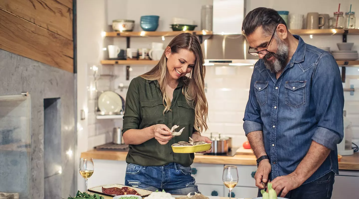 Couple cooking together