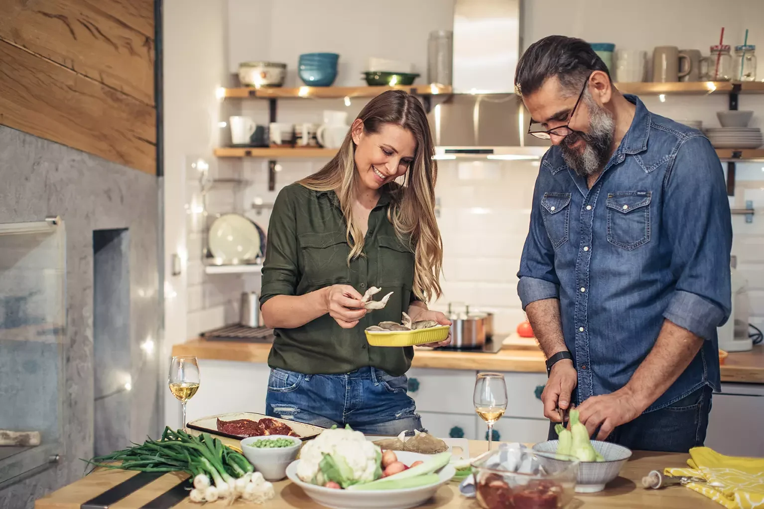 Couple cooking together