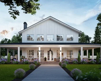 white barndominium front view