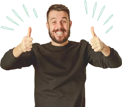 Excited smiling man putting two thumbs up
