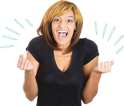 Excited smiling woman making two fists